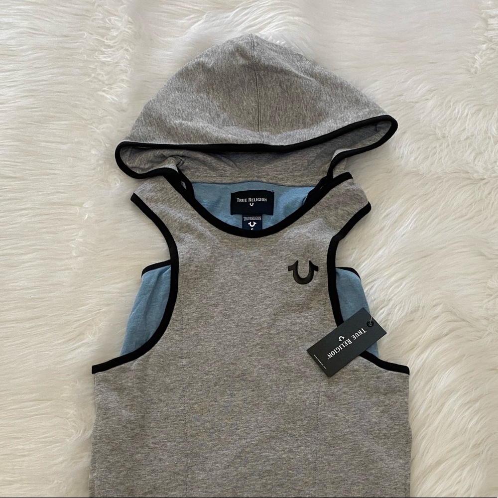 🔵NEW wTag-TRUE RELIGION Gray Hooded Dress 6